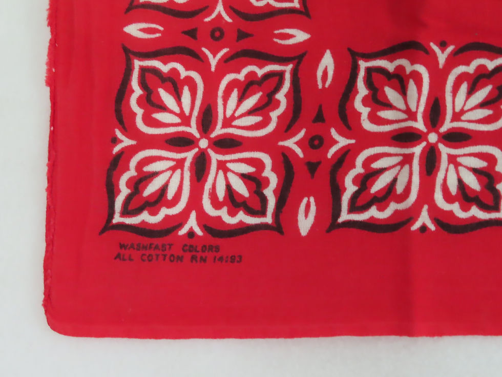 Closeup bandana text- washfast colors, all cotton