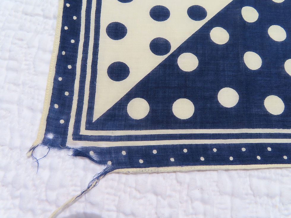 Thumbnail: corner damage on white and blue polka dot scarf