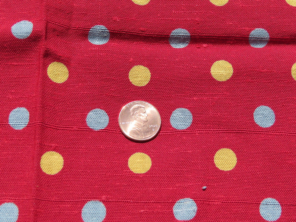 Thumbnail: Vintage Red Polka Dot Rayon Fabric Yellow Gray