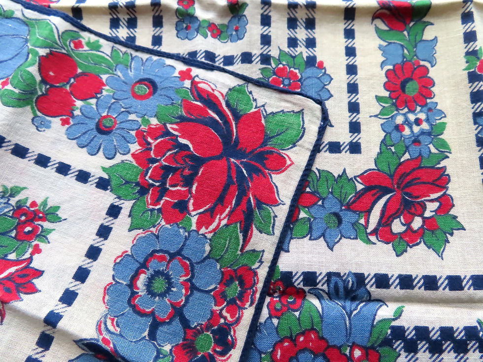 Thumbnail: Vintage woman's floral head scarf or bandana from the late 40s to mid 50s