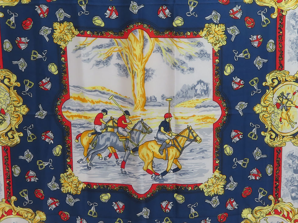 Thumbnail: Close up of horses and riders playing polo on silk scarf