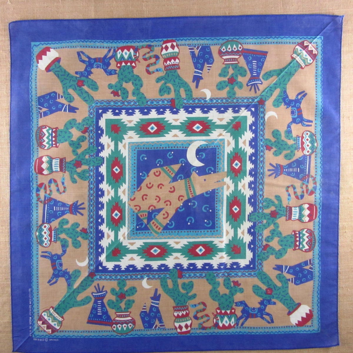 Vintage 80s Southwest Bandana Coyote Print #238