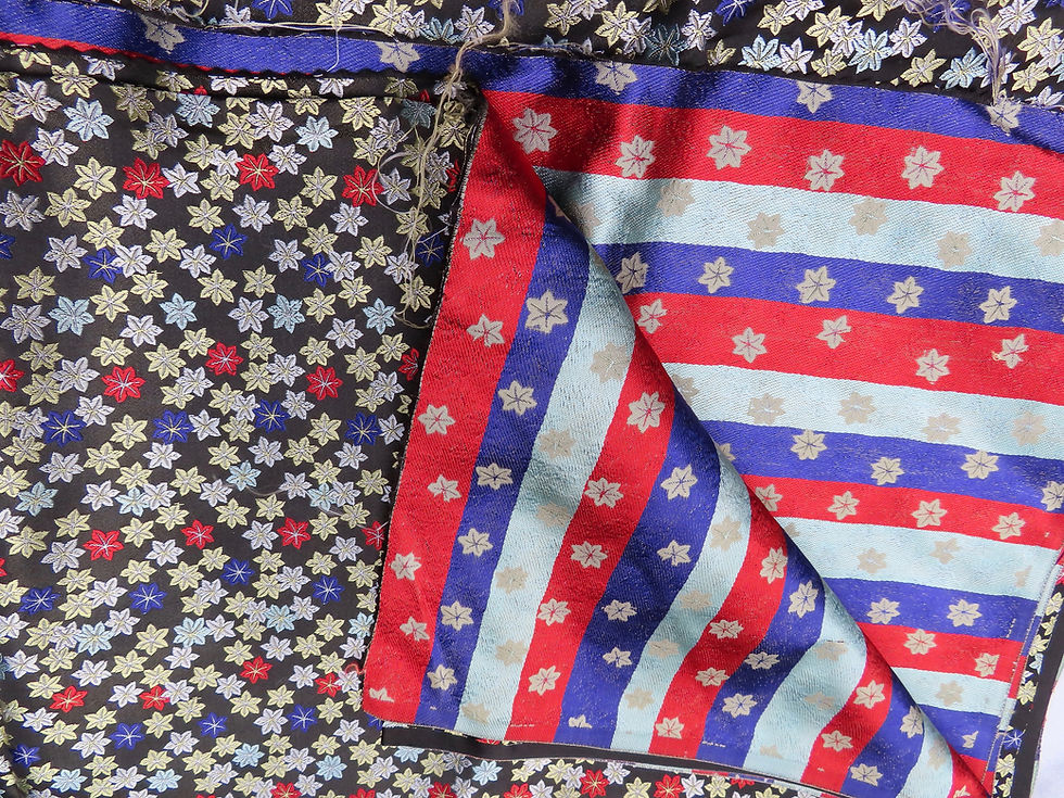 Thumbnail: Detail showing front and backside of brocade fabric