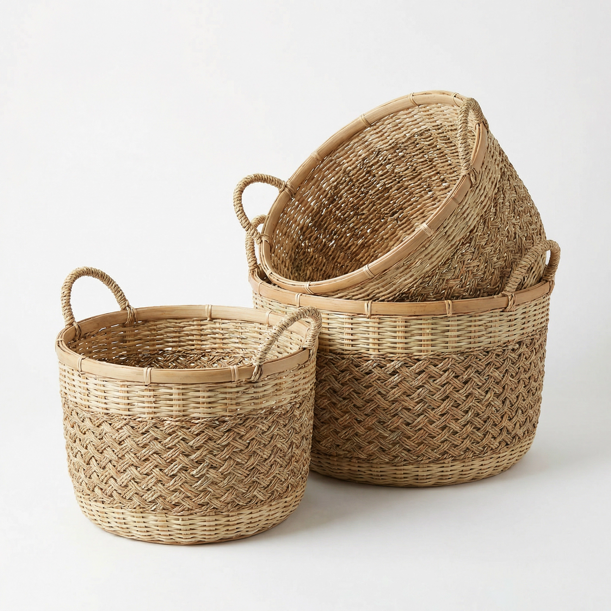 Bamboo Seagrass Storage Basket Set (3 Sizes)