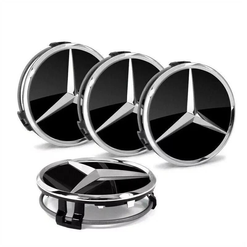 Thumbnail: 4x Mercedes Black Alloy Wheel Centre Hub Caps 75mm A B C E S M Class ML CLA GLA