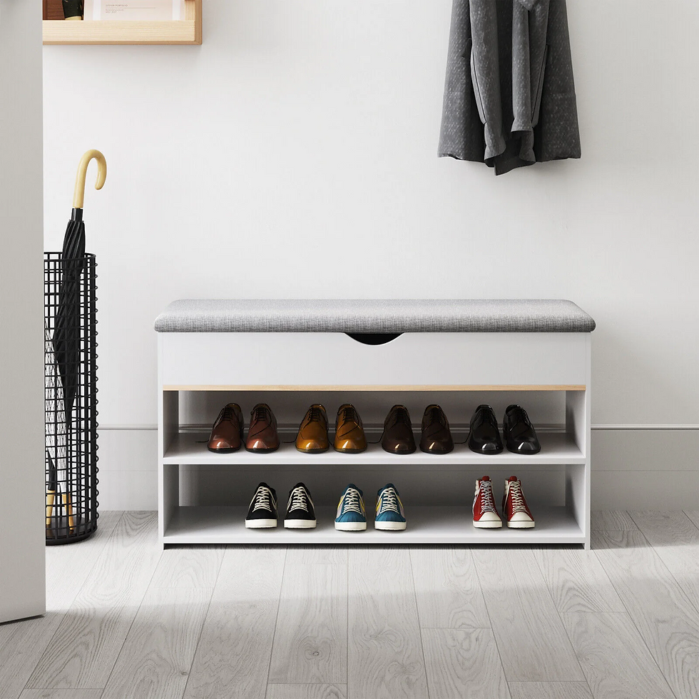 Thumbnail: 3 Tiers White Hallway Shoe Bench Shoes Rack Padded Seat With Storage Compartment