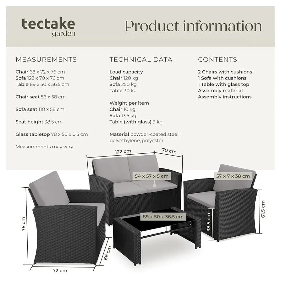 Thumbnail: Garden Lounge Set, Chic Design, 2 seater sofa, 2 Armchairs and 1 Table with glas