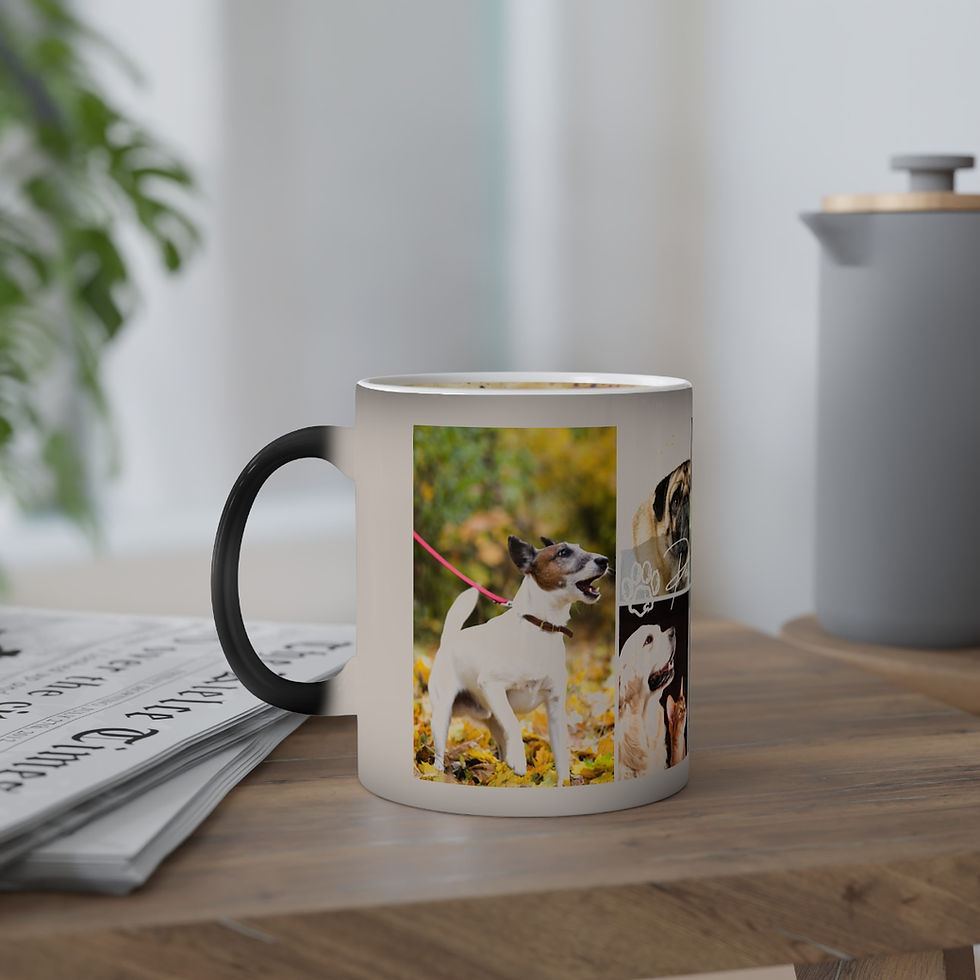 Thumbnail: Best Gift for Java Aficionados - Trendy Color Changing Coffee Cups in 11oz Sizes, accompanied by a Charming Pet Collage
