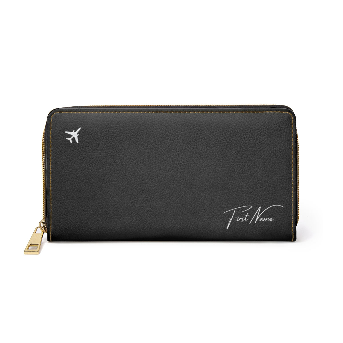 Monogrammed Sleek - Black Zipper Wallet with Personalized Name, Elevate Your Style