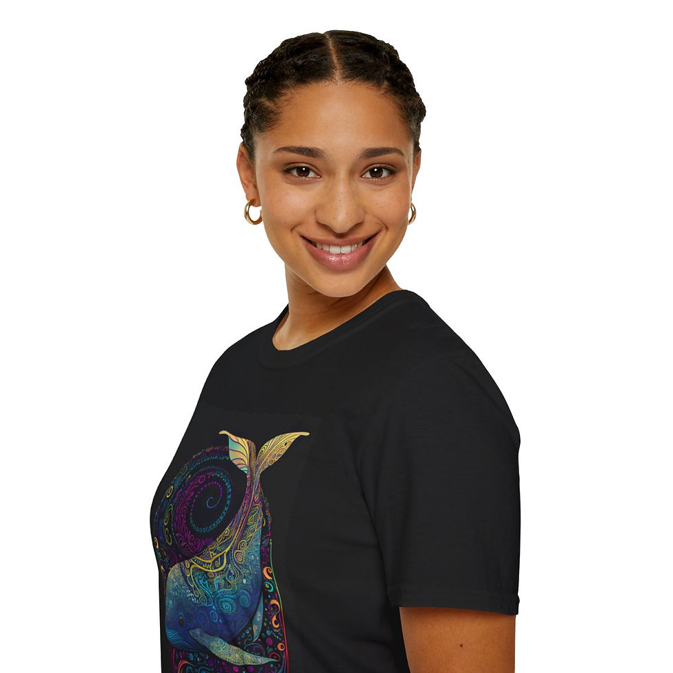 Thumbnail: Whimsical Soft-Style Design - Colorful Whale with Butterfly Tee for Playful Appeal