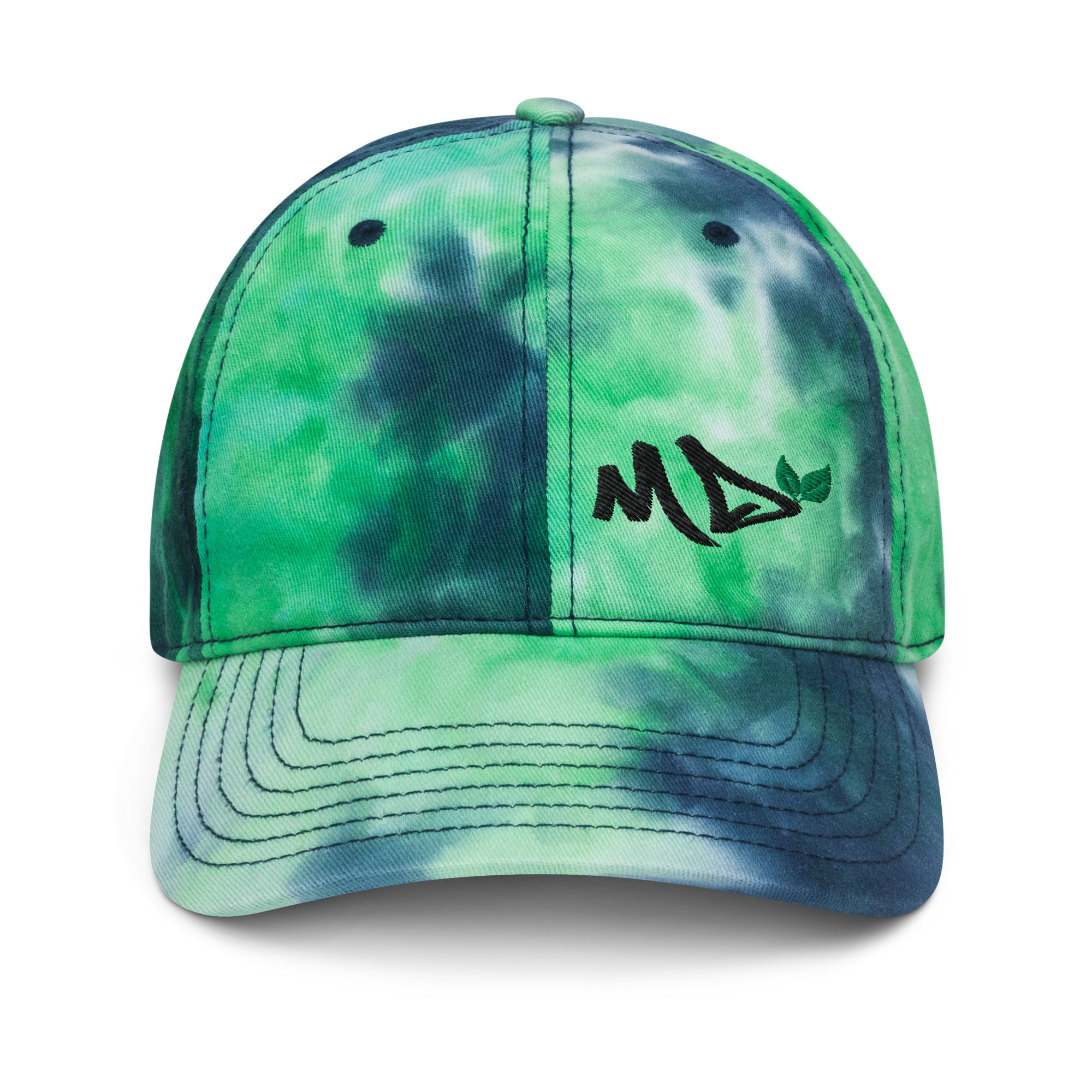 Eco-friendly tie-dye baseball cap made from organic cotton.