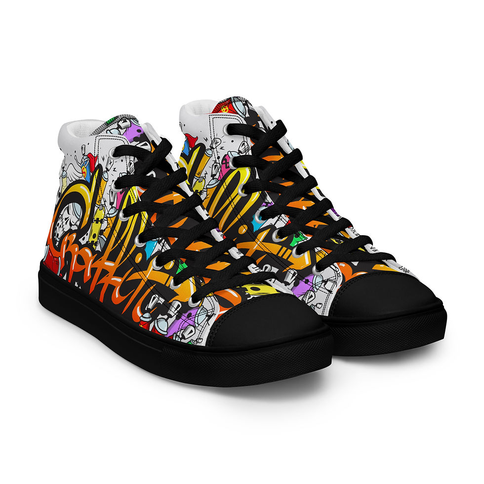 Thumbnail: Black Men’s High Top Canvas Shoes with Graffiti Design