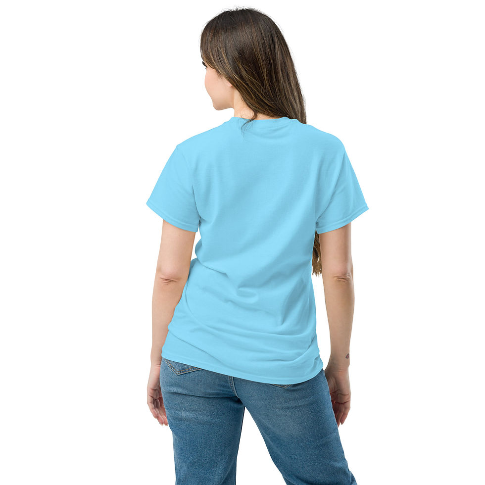 Thumbnail: sky blue graphic tee, white and light blue graphic tee, ladies light blue t shirt,