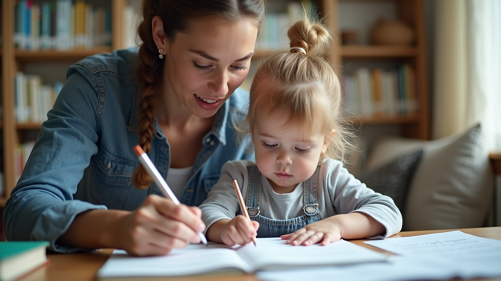 Close-up view of a teacher working one-on-one with a child using educational tools