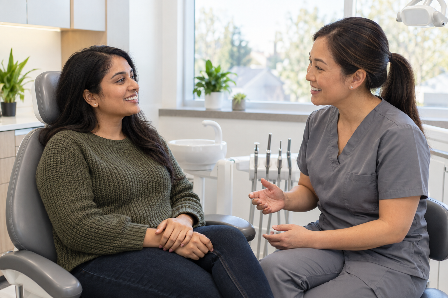 King Park Dental team member helping a patient with a lost filling in Oshawa