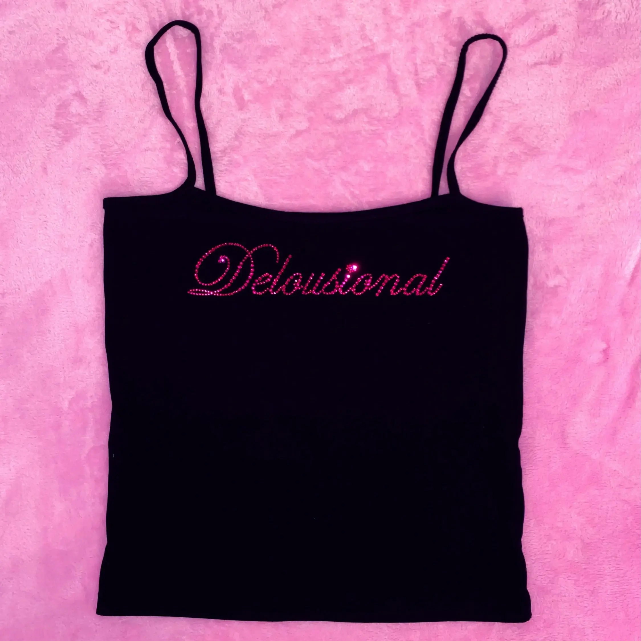 Sample sale- print typo- Delusional pink rhinestones top