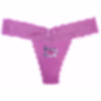 pink thong with lace and 'burn book' print