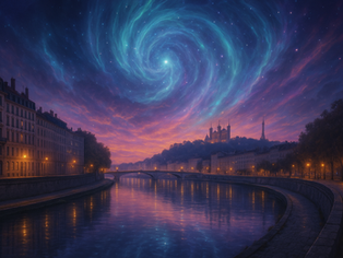 Illustration artistique du quai Claude Bernard à Lyon, ambiance mystique.