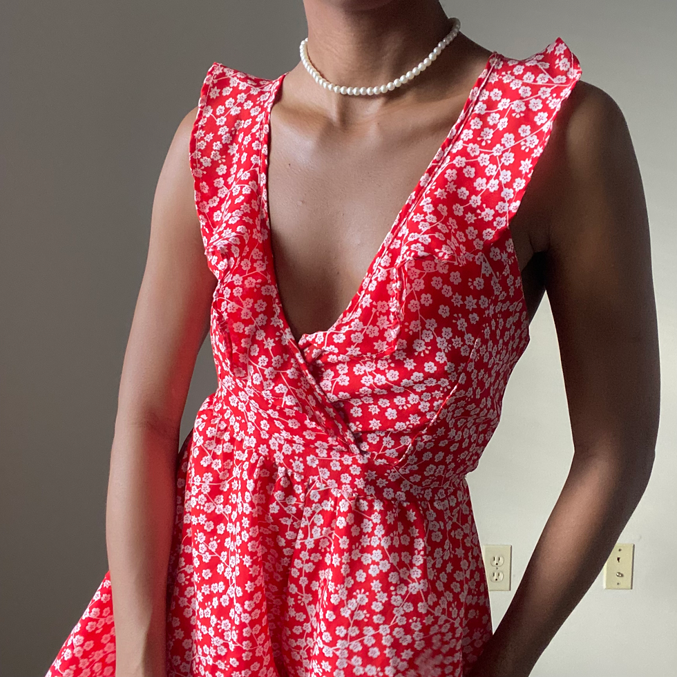 Thumbnail: Red Floral Apple Picking Romper (XS)