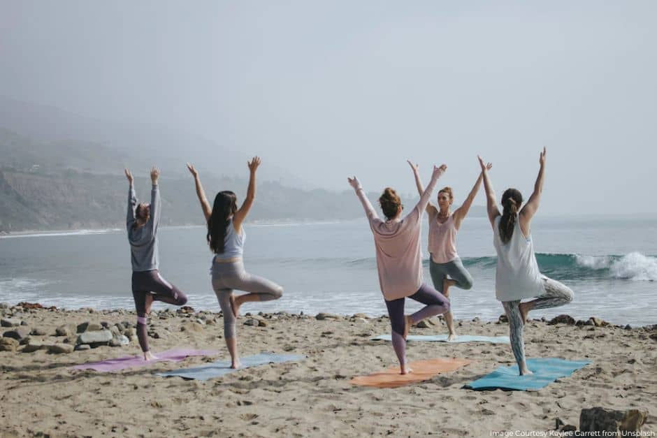 Women working out near the beach