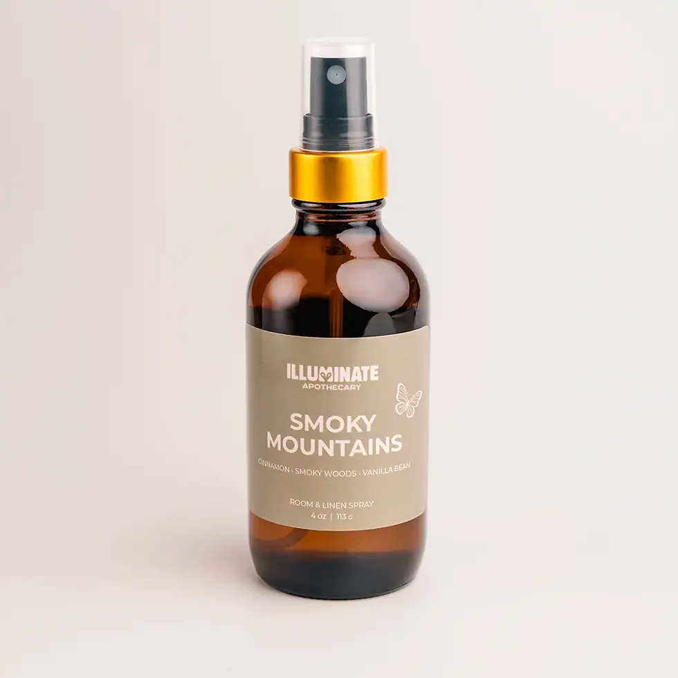Smoky Mountains Room & Linen Spray in 2oz amber glass jar