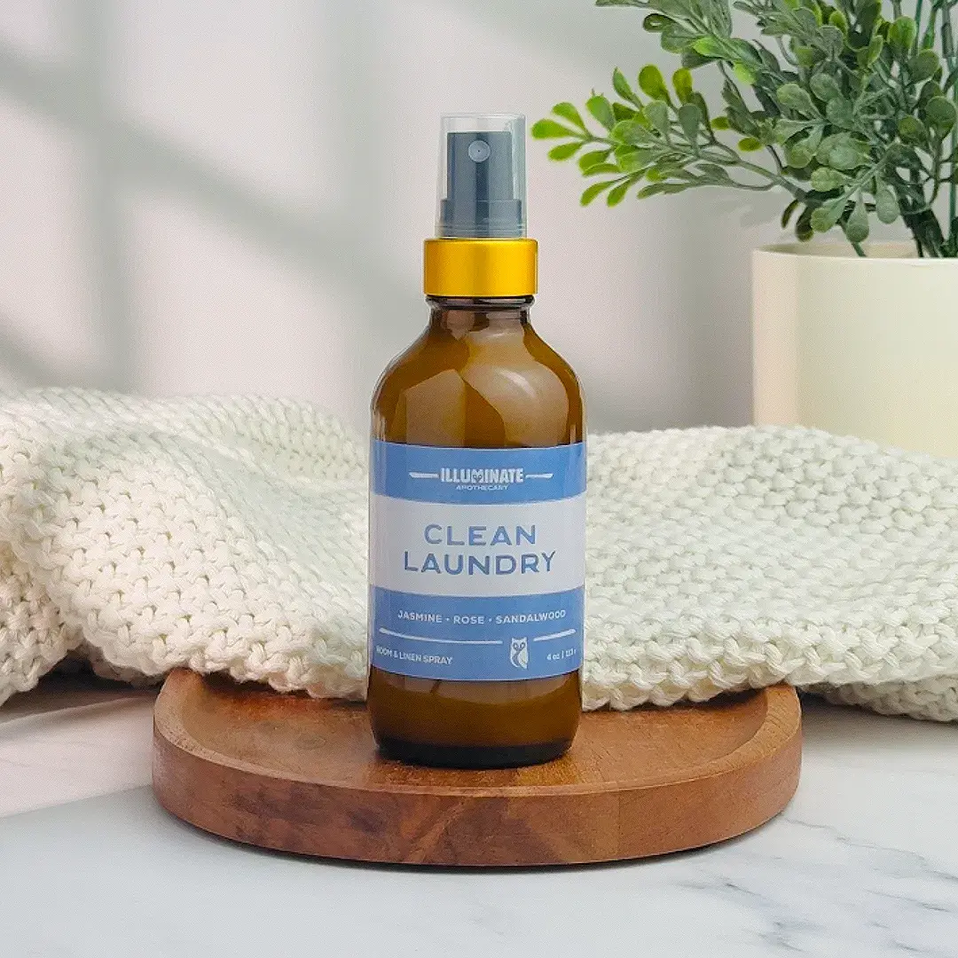 Clean Laundry room and linen spray in amber glass