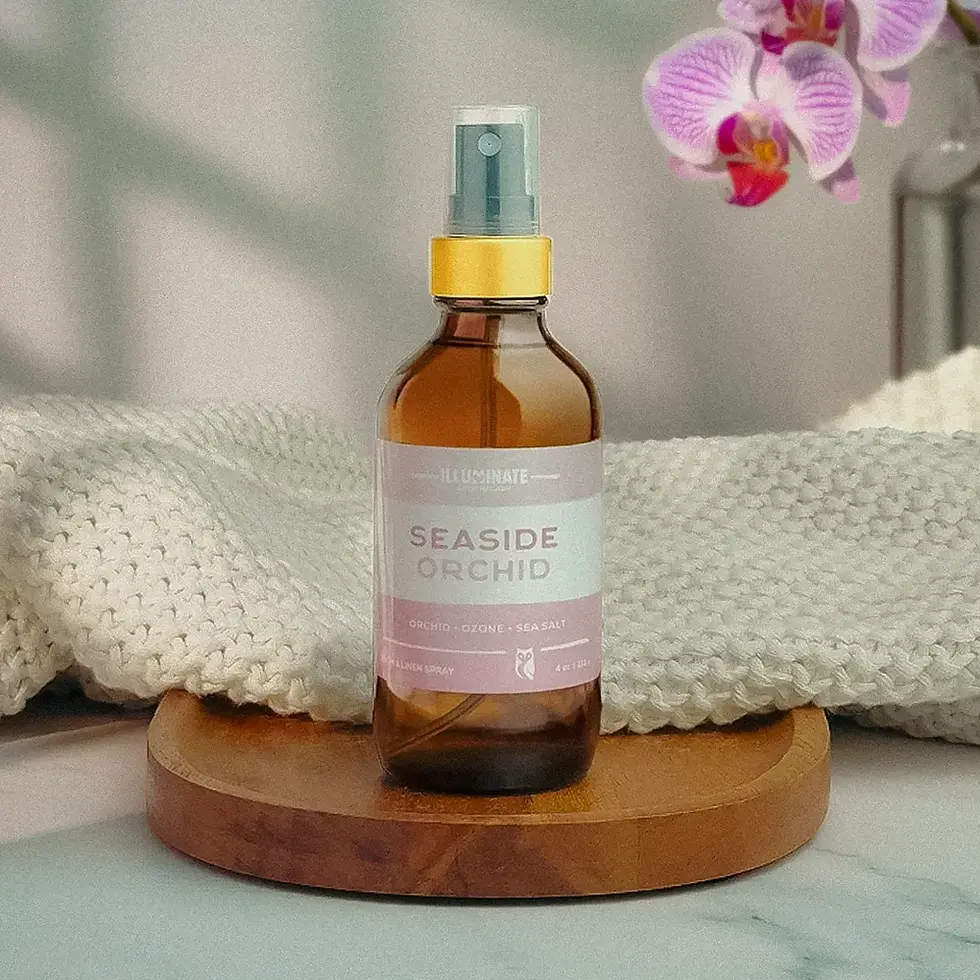 Seaside Orchid Room & Linen Spray in 4oz amber glass jar