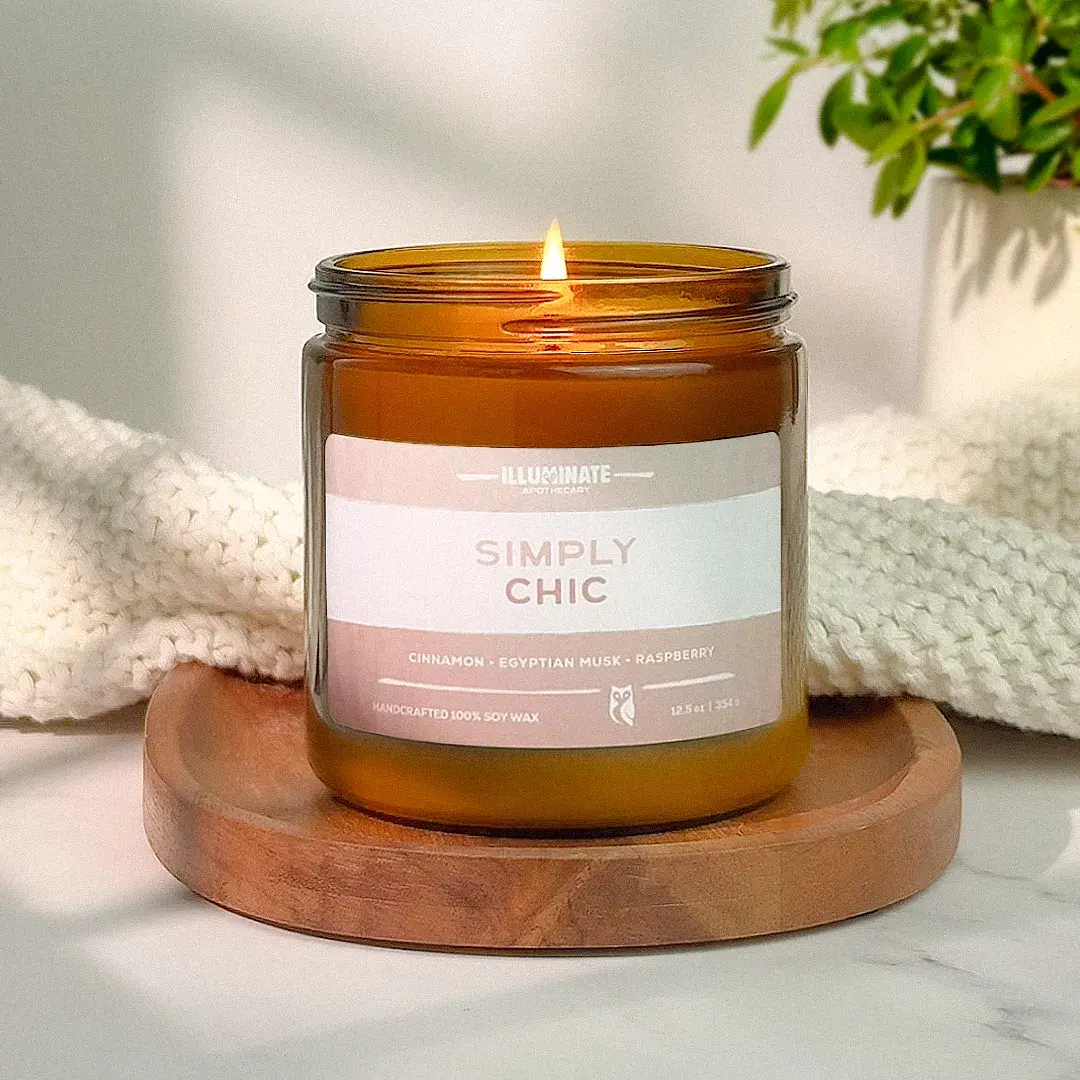 Simply Chic scented soy candle in amber glass