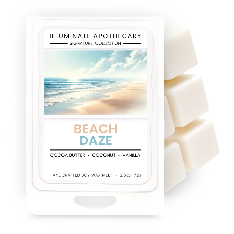 Beach Daze soy wax melts with coconut, cedarwood, and cocoa butter scent, perfect for home fragrance.