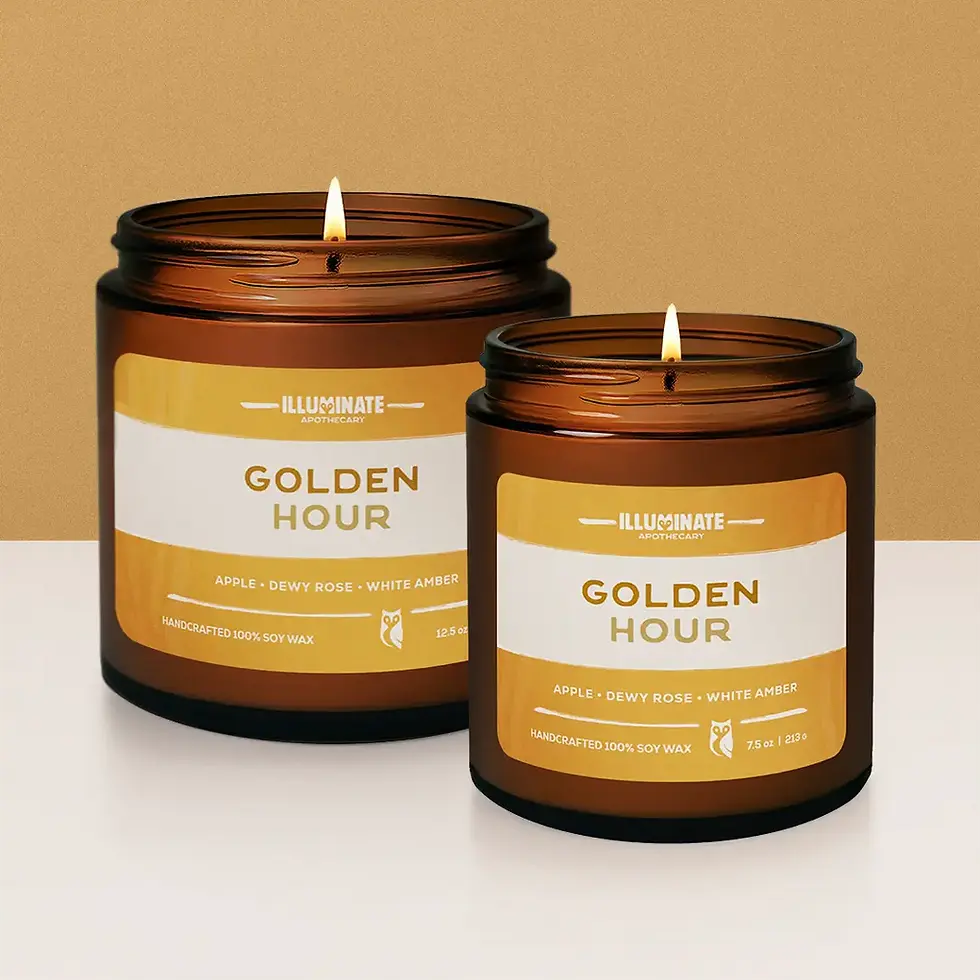 Thumbnail: Two lit amber jar 'Golden Hour' candles