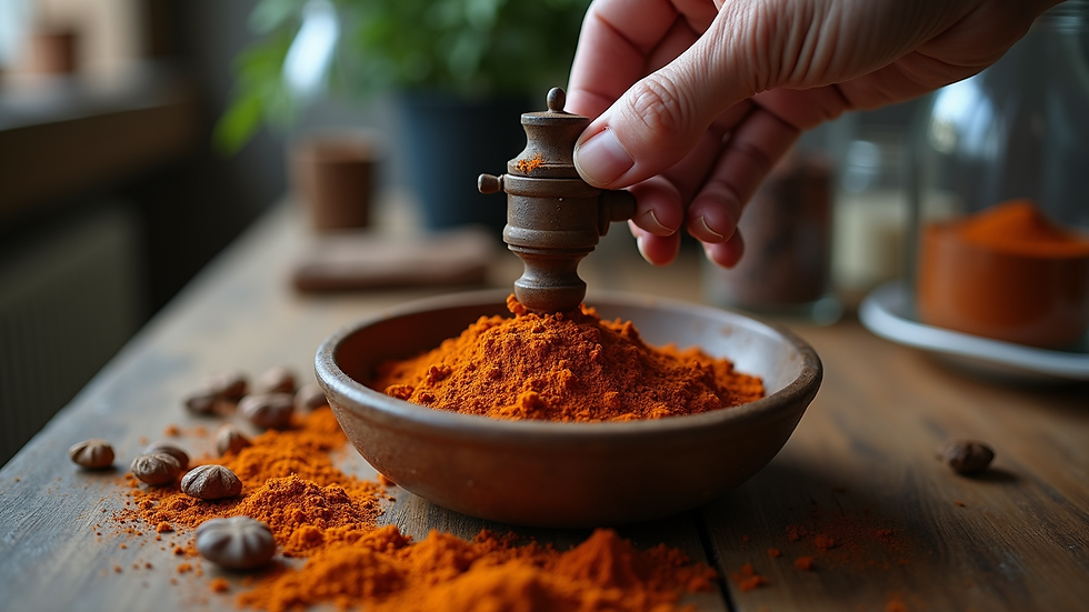 Eye-level view of a spice grinder in action