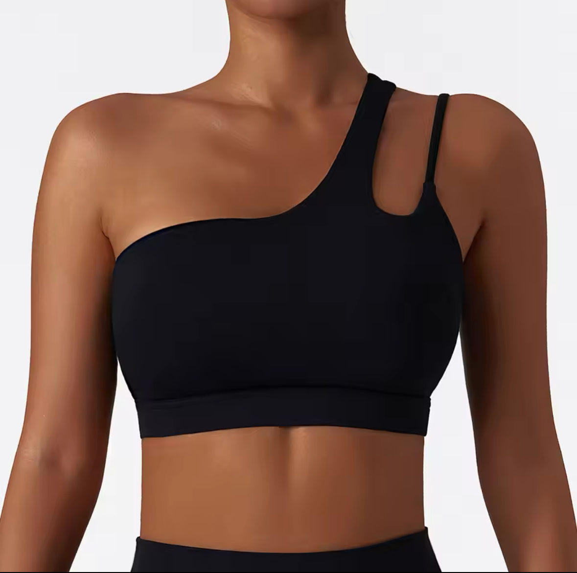 Black Asymmetrical Shoulder Shockproof Yoga Bra