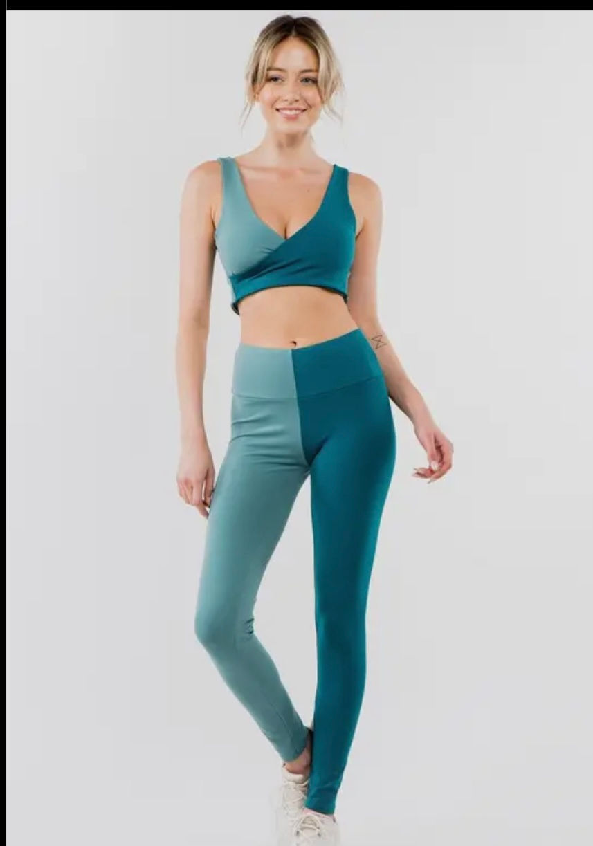 (TEAL) Two Tone Activewear Set