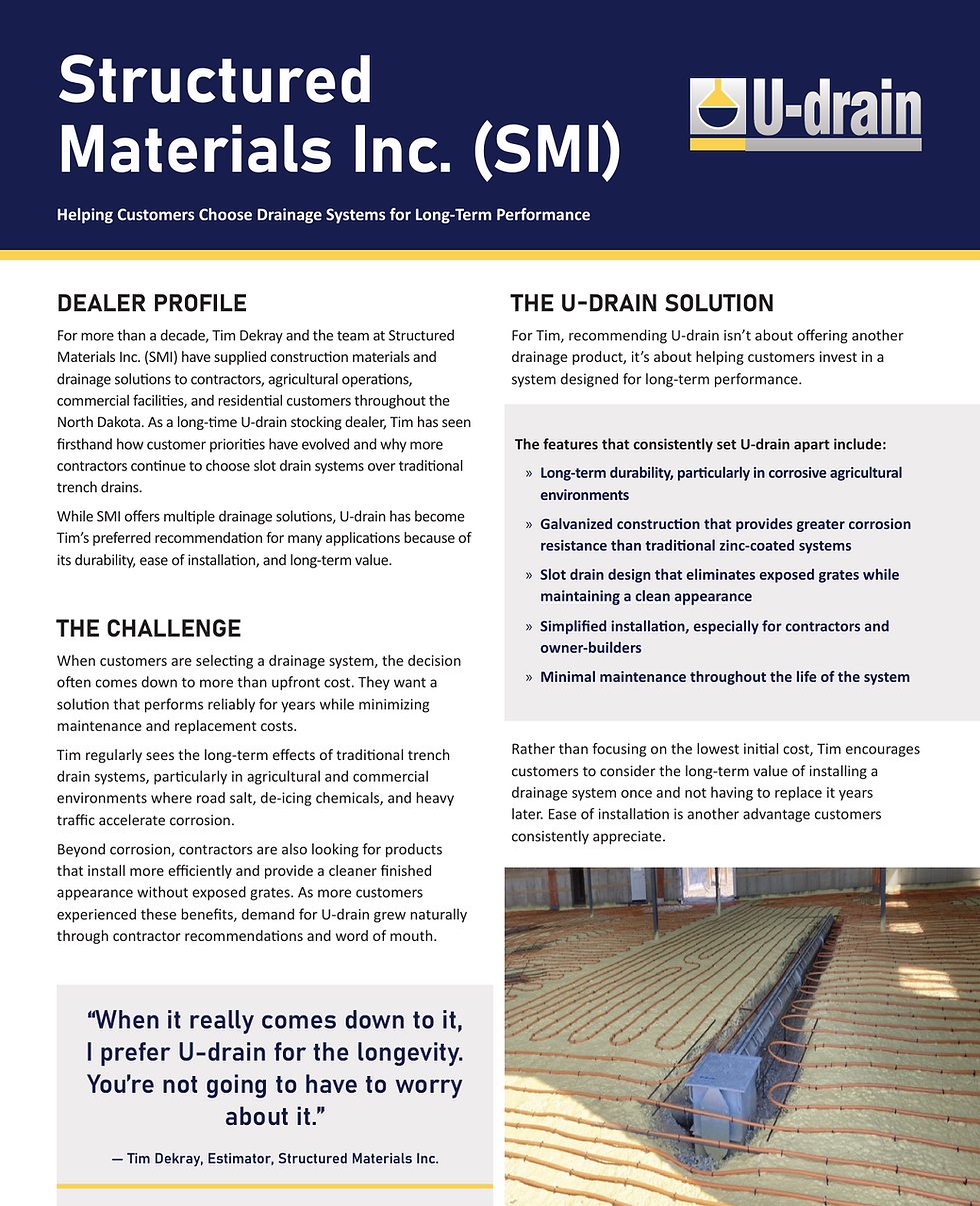 SMI Structural Materials U-drain Slotted Floor Drain
