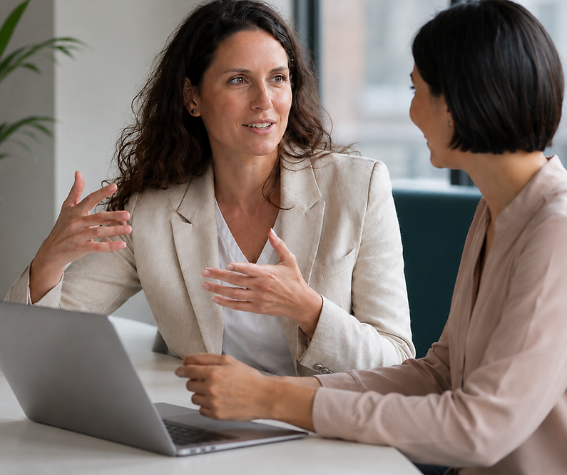 Professionals applying transactional analysis skills during a reflective workplace discussion