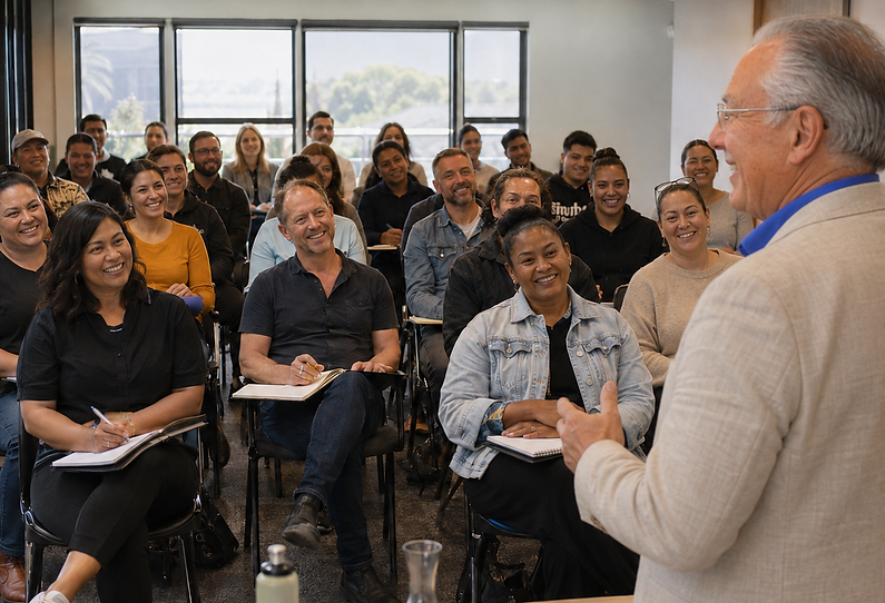 Transactional analysis trainer leading a professional learning group in New Zealand
