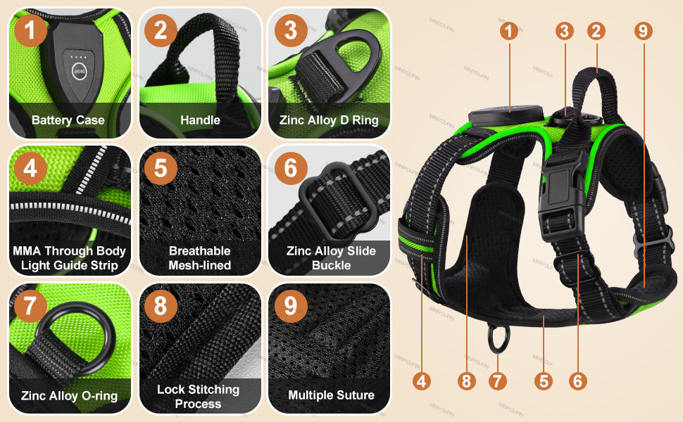 Thumbnail: Glowing Luminous Dog Harnesses with Rechargeable LED Light (3 Modes)