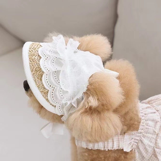 Thumbnail: Soft Woven Hat with Lace for Dogs