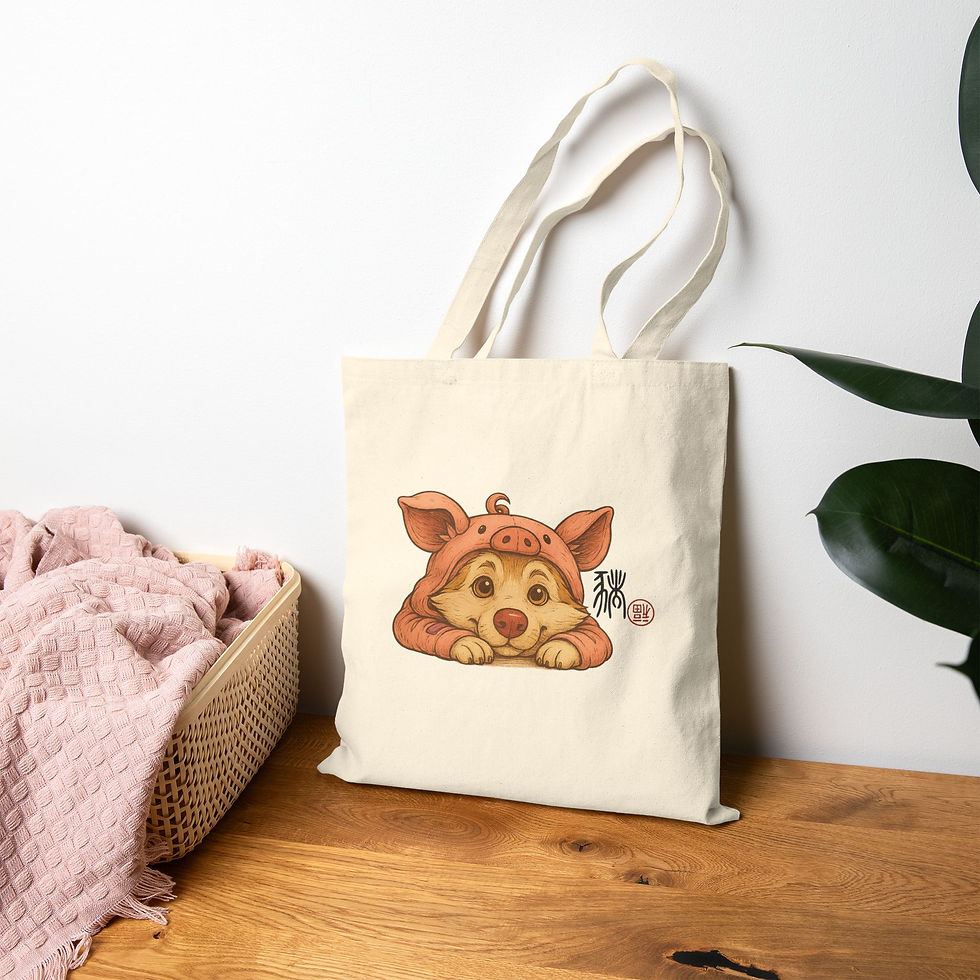 Thumbnail: Silly BG in Pig Costume Cotton Canvas Tote Bag 豬豬新年福袋