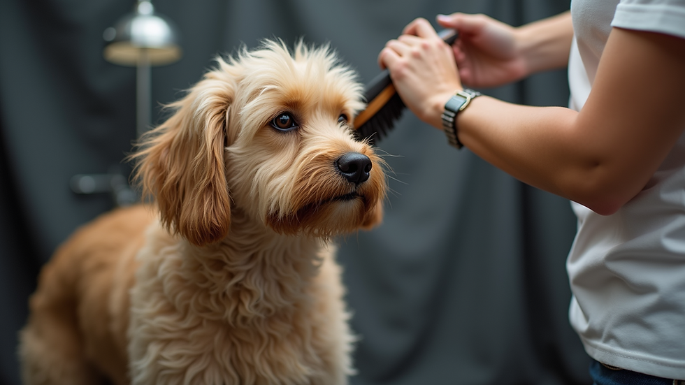 Close-up view of a dog being groomed with a brush