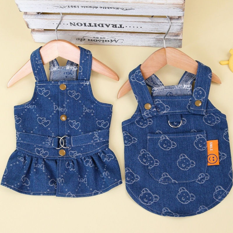 Thumbnail: Denim Dog Dress with D-Ring for Small Dogs