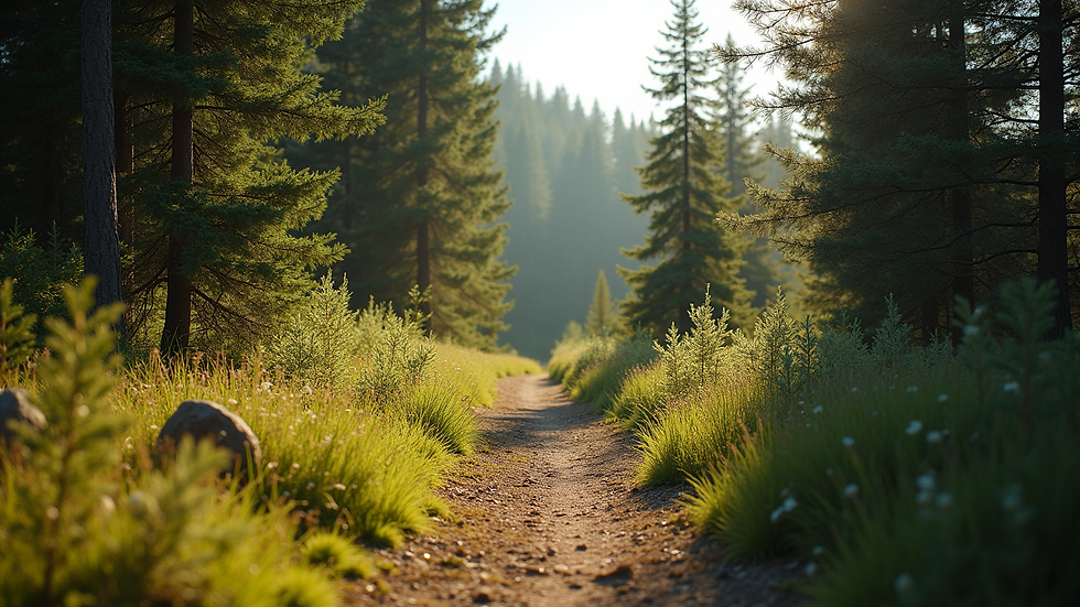 Wide angle view of a scenic dog-friendly hiking trail