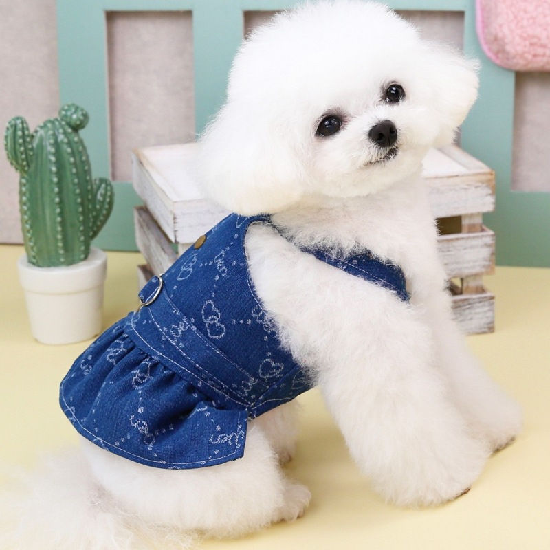 Thumbnail: Denim Dog Dress with D-Ring for Small Dogs