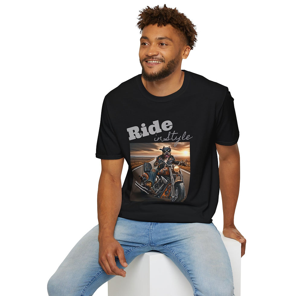 Thumbnail: Pit bull Ride in Style Black T-Shirt for Motorbike Enthusiasts