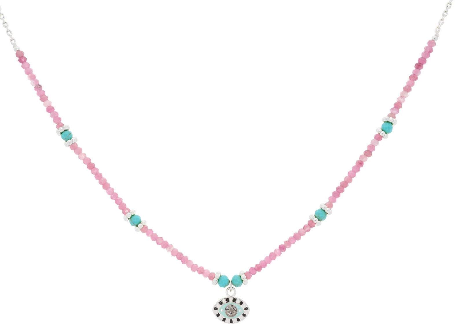 Boho Betty - Malocchio Pink Tourmaline Evil Eye Silver Necklace