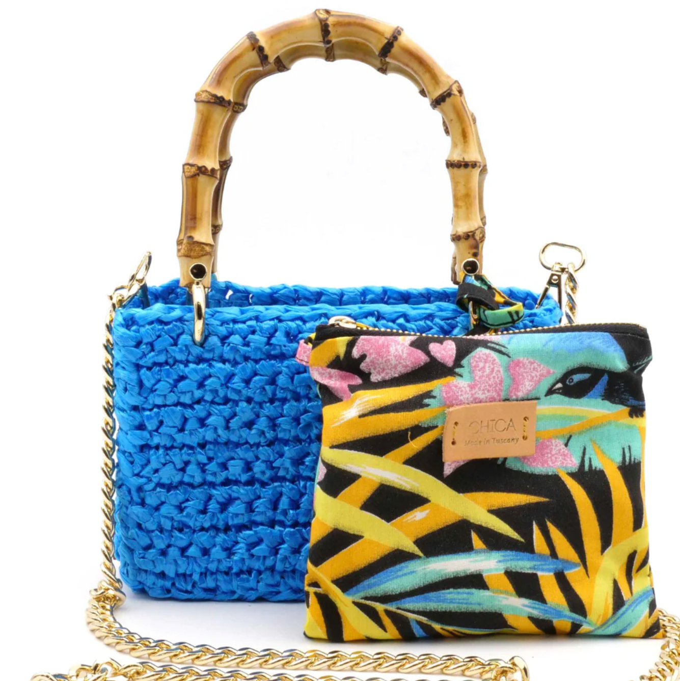Meteora Pontova Sky Blue Crochet Bamboo Handle Bag