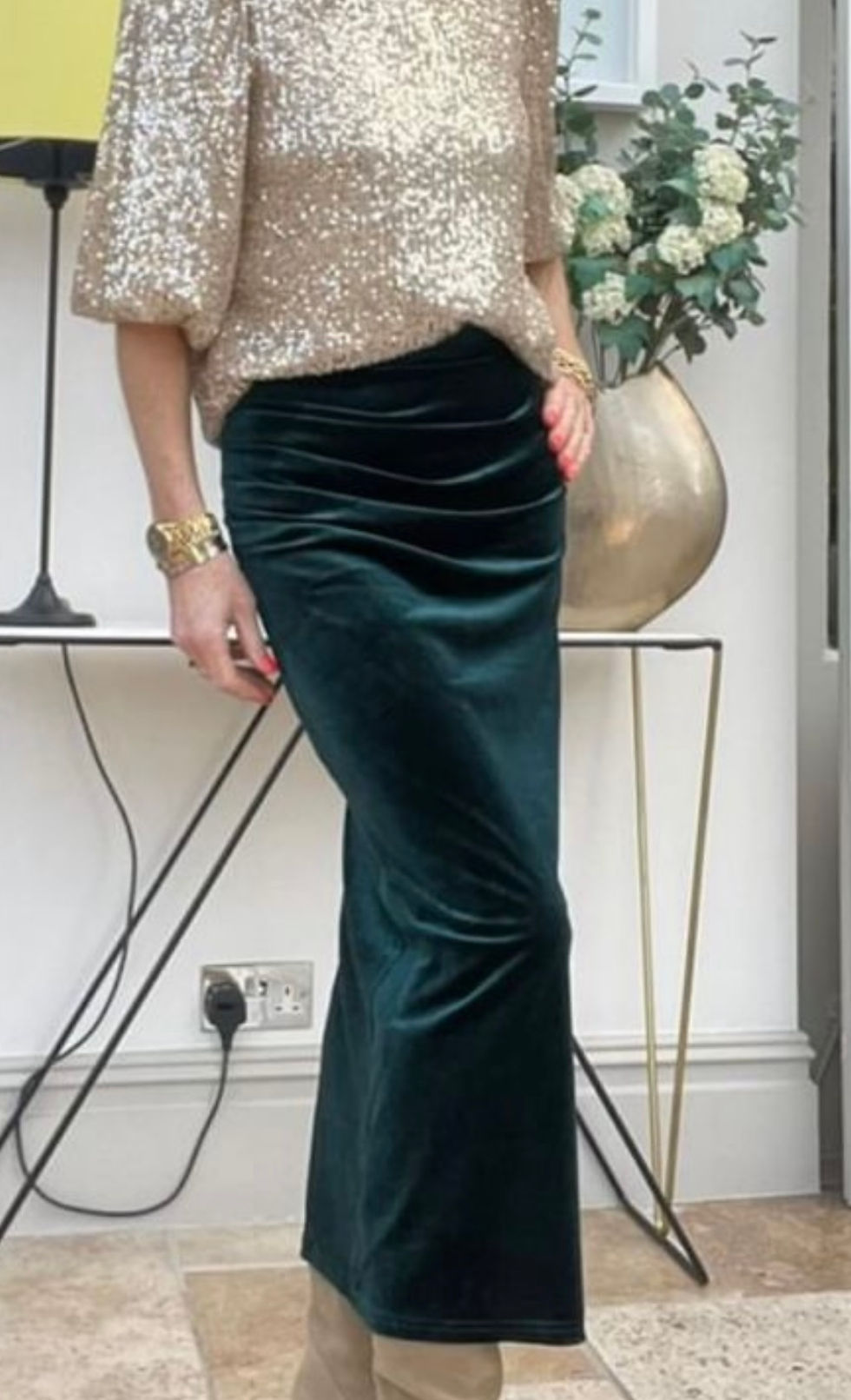 An'ge - Velvet long skirt Jasper -Foret