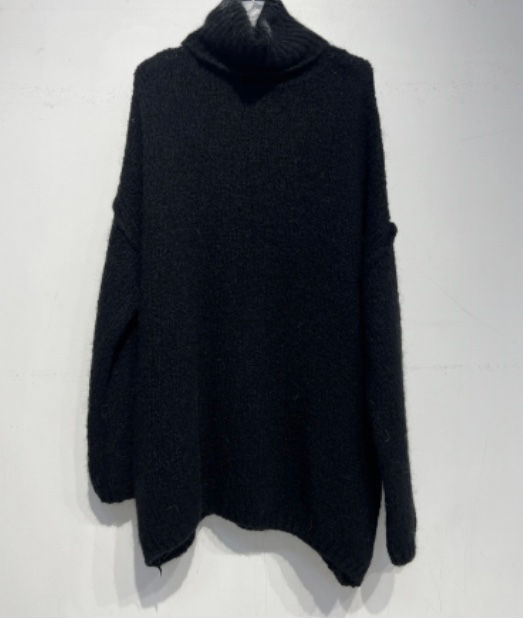 Turtleneck mohair wool sweater -Black