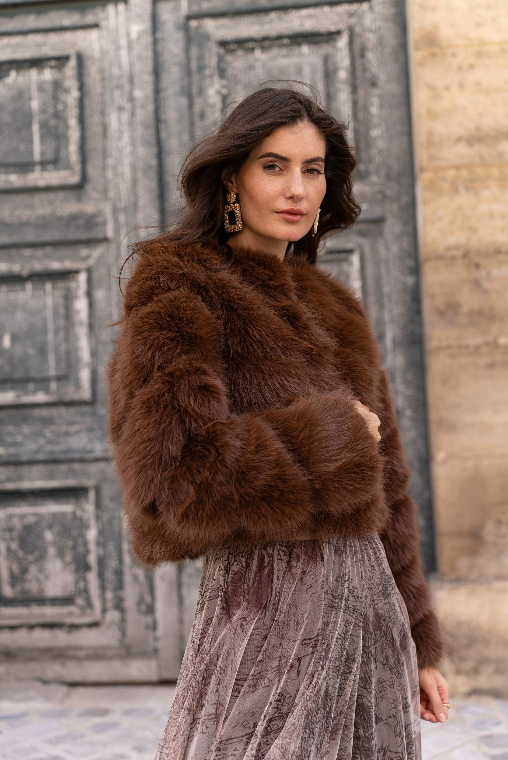 Elise - Faux fur Jacket -Chocco
