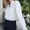 Thumbnail: Embroidered cotton blouse with ruffled high collar